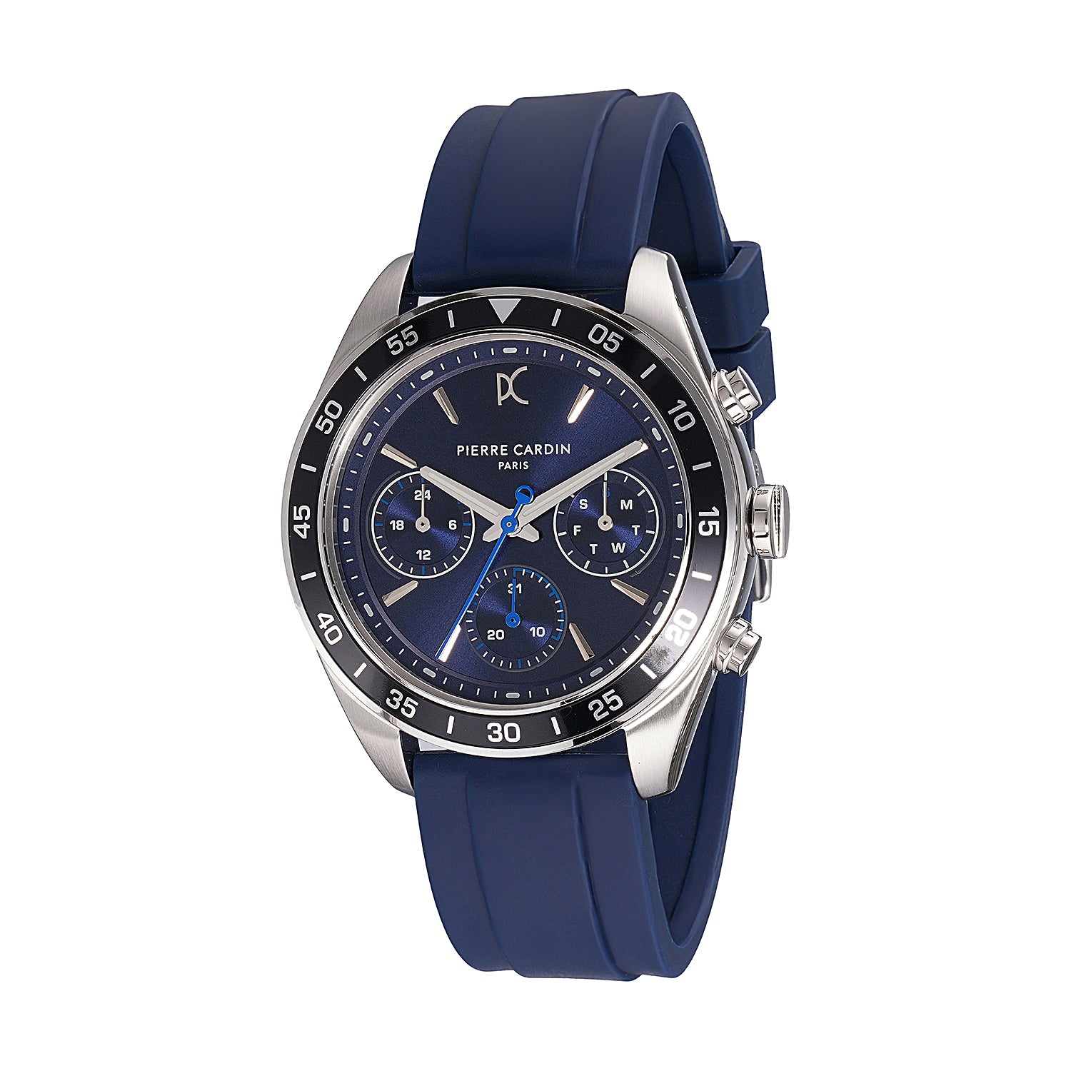 Nation Cristal Men's 42mm Multifunction Watch Silver Case, Blue
