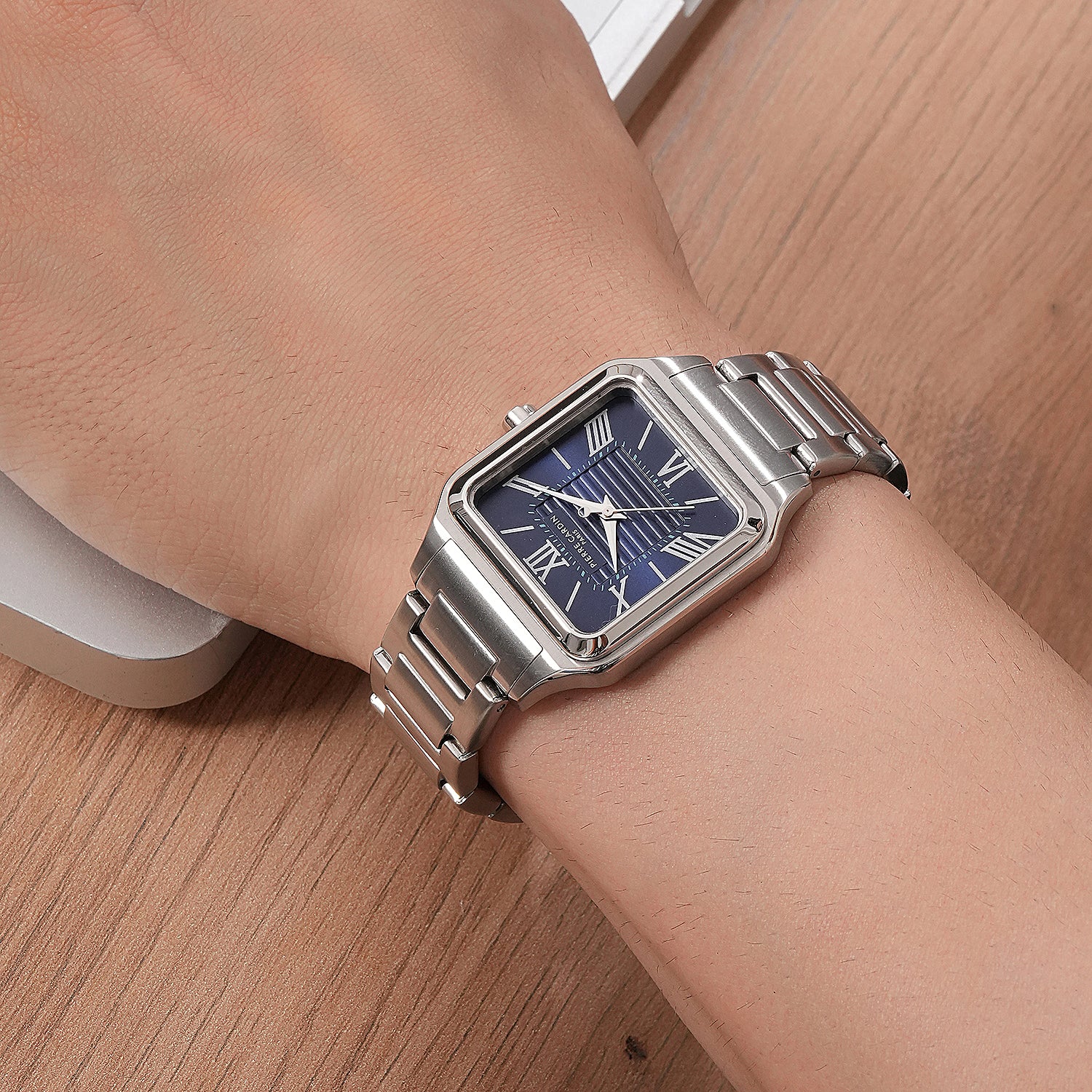 Ménilmontant Carré Men's Square Watch Silver Case, Blue Dial