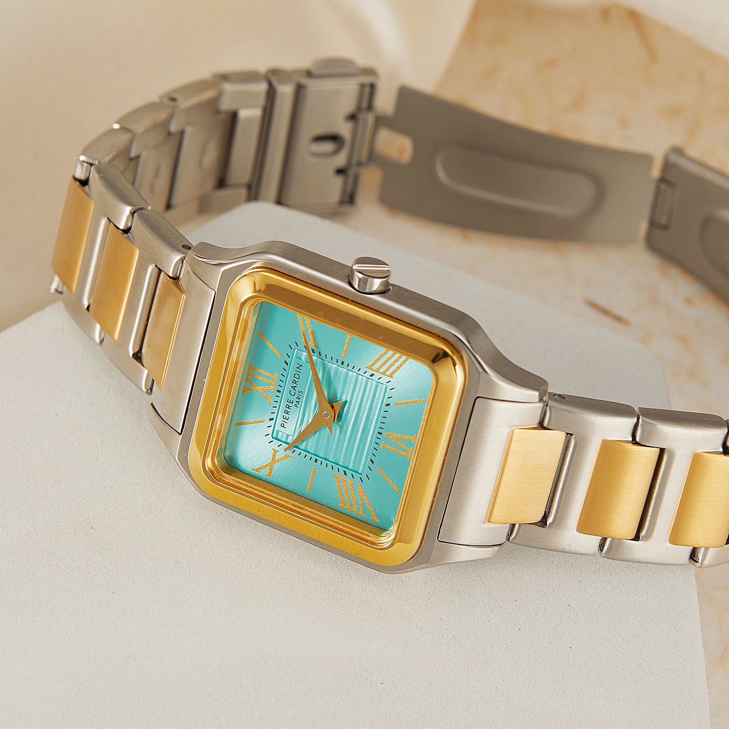 Ménilmontant Carré Women's Square Watch Two-Tone Gold Silver