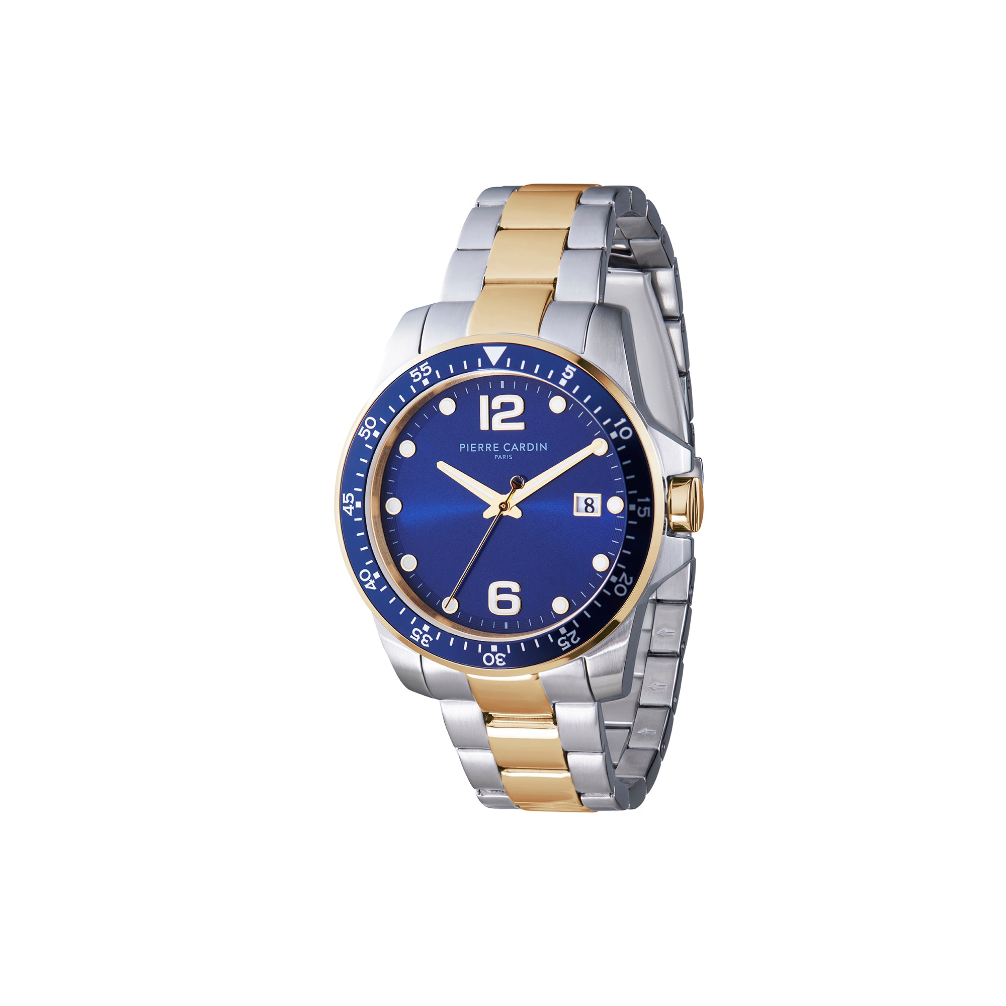 Nation Éclat Two Tone Steel and Gold Watch with Dark Blue Dial
