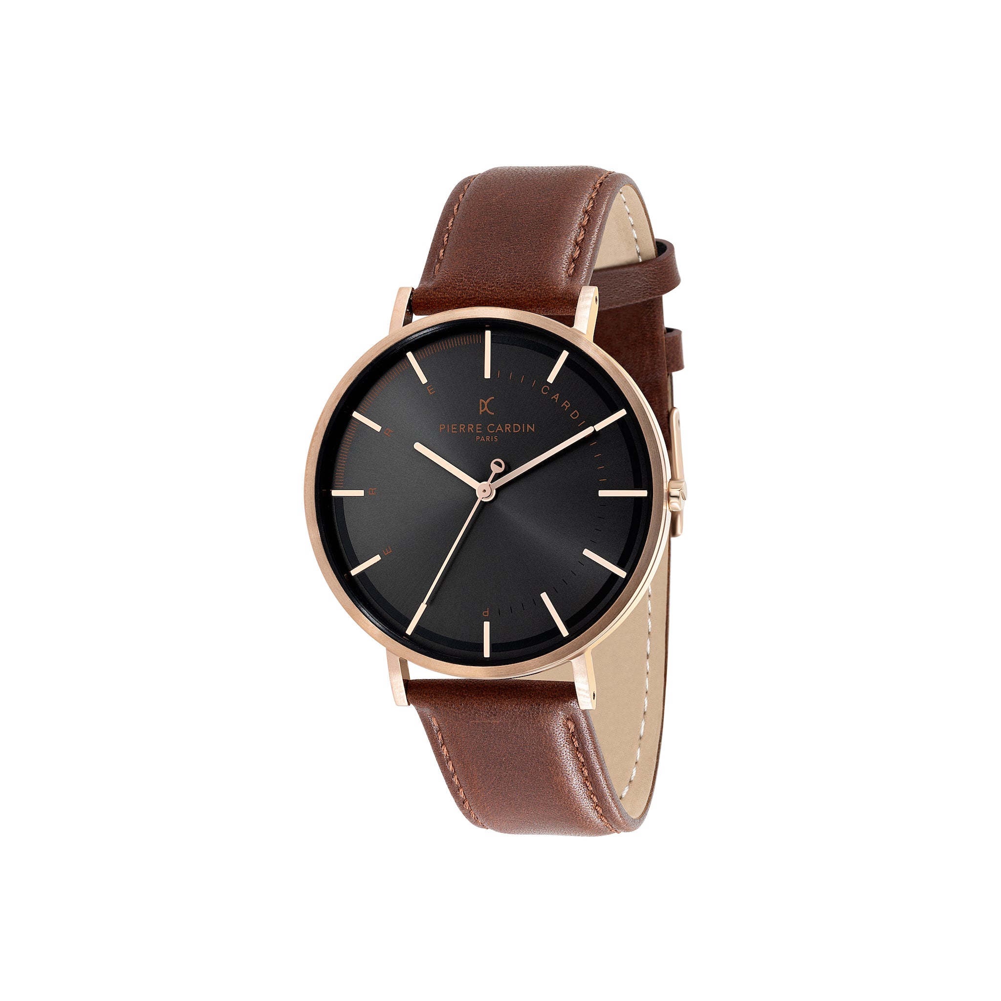 Bonne Nouvelle Rose Gold Watch with Black Dial and Brown Leather