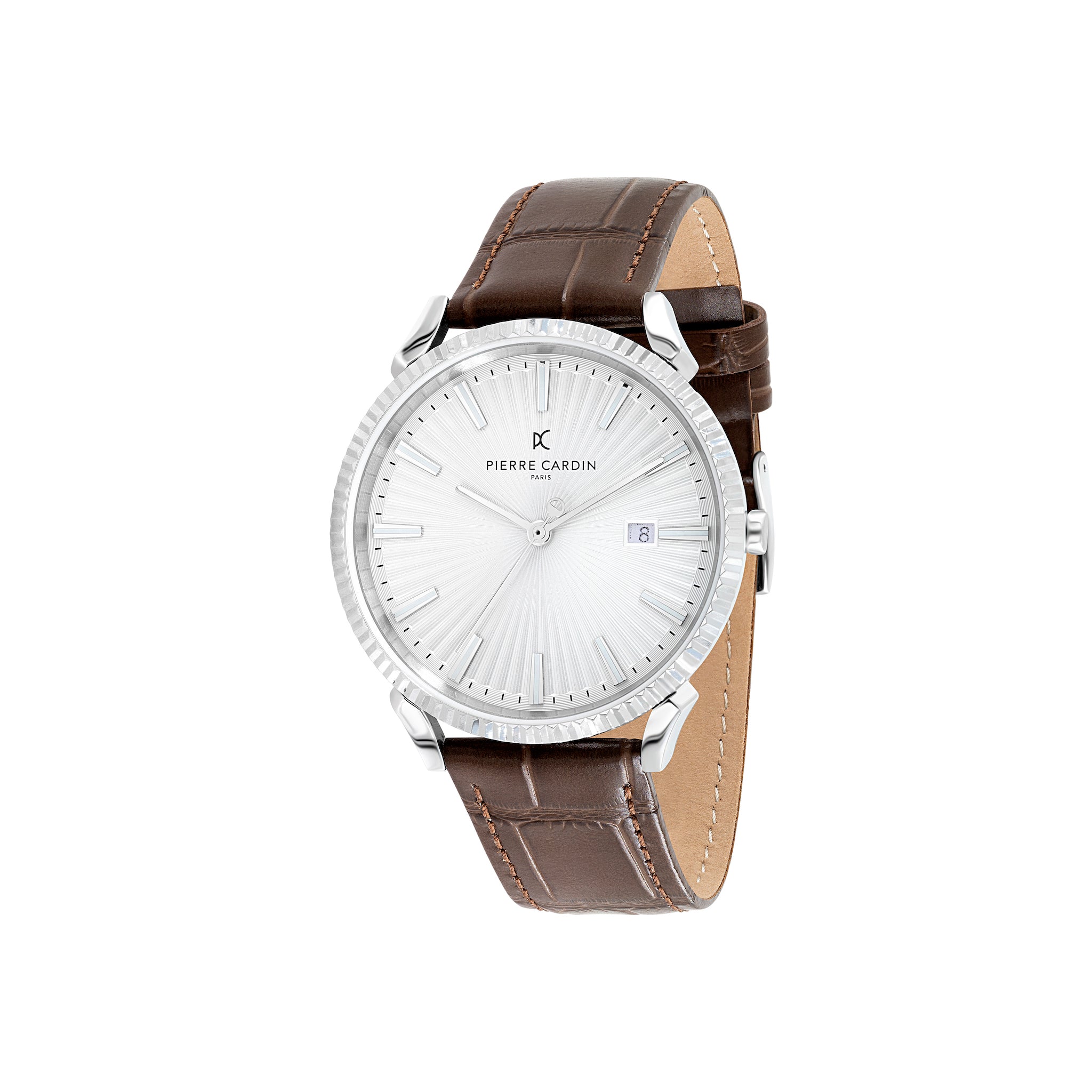 Pigalle Silver Dial Watch with Brown Leather Strap and Fluted