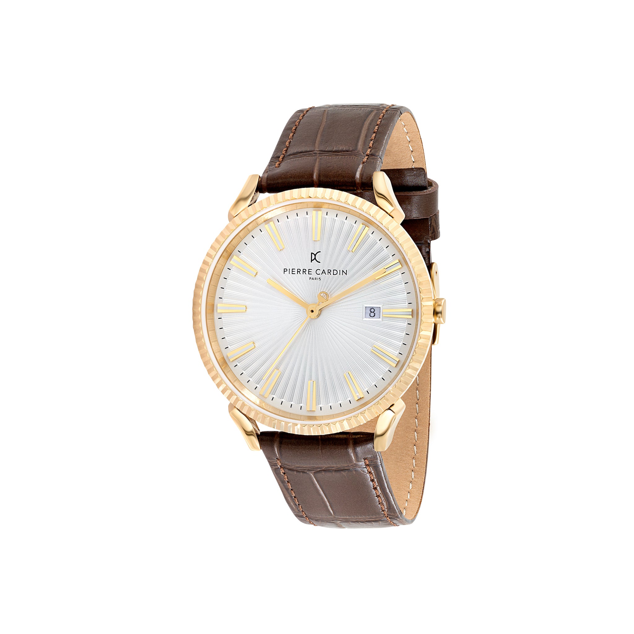 Pigalle Gold Watch with Silver Dial and Brown Leather Strap with