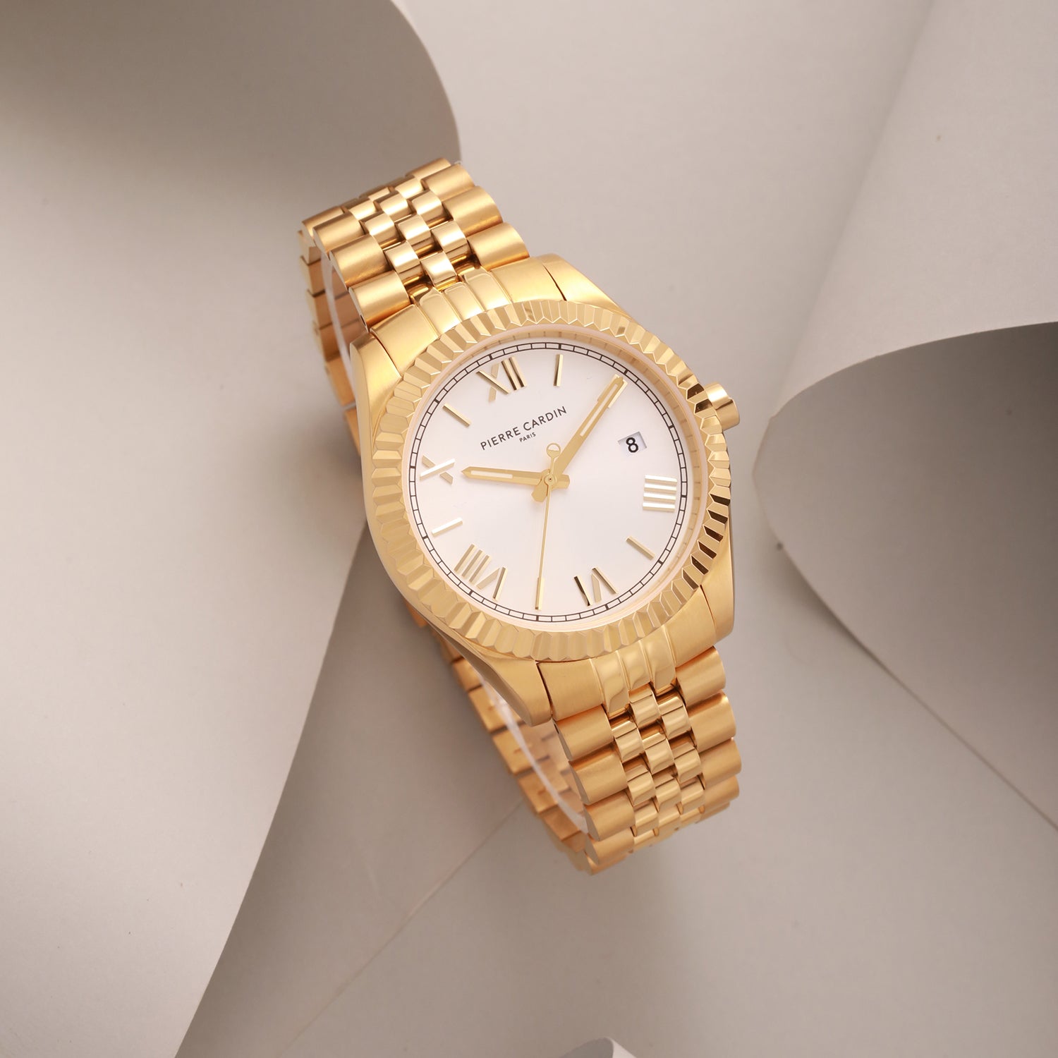 pierre cardin tank ラウンド ゴールド ローマ 腕時計 Opéra Timbre Mens 40mm - Gold with Gold Metal Strap – Pierre